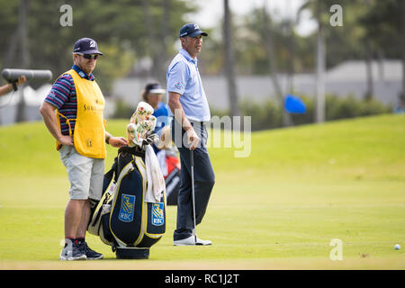 Honolulu, Hawaii, USA. Jan 12, 2019. Matt Kuchar attend son tour sur le 1er trou pendant le troisième tour de l'Open Sony à Waialae Country Club à Honolulu, Hawaï. Glenn Yoza/CSM/Alamy Live News Banque D'Images