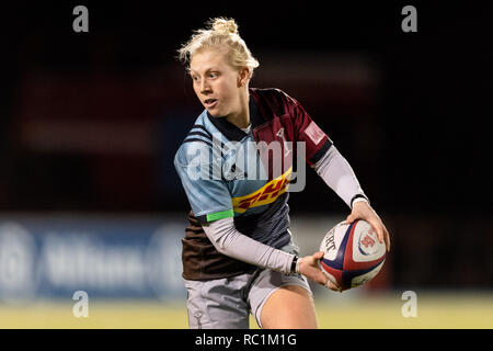 Londres, Royaume-Uni. 12 janvier 2019. Marlie emballeur de Sarrasins Femmes en action au cours de Tyrrells 15s Premier League/RND 14 Harlequins Saracens - les femmes contre les femmes à Allianz Park le Samedi, 12 janvier 2019. Londres en Angleterre. (Usage éditorial uniquement, licence requise pour un usage commercial. Aucune utilisation de pari, de jeux ou d'un seul club/ligue/dvd publications.) Crédit : Taka G Wu/Alamy Live News Crédit : Taka Wu/Alamy Live News Banque D'Images