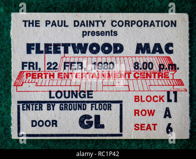Billet pour Fleetwood Mac concert à Perth Entertainment Centre en 1980 WA l'Australie. Banque D'Images