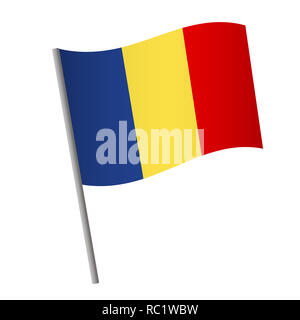 L'icône du drapeau du Tchad. Drapeau national du Tchad sur un poteau, illustration. Banque D'Images