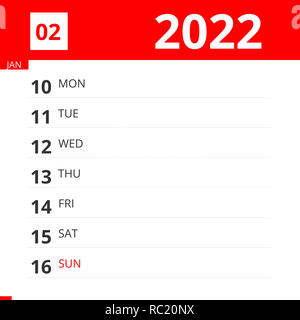 Planificateur de calendrier pour la semaine 02 en 2022, se termine le 16 janvier 2022 . Banque D'Images