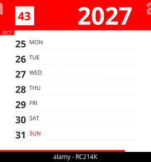 Semaine 43 Calendrier 2023 Planificateur De Calendrier Pour La Semaine 43 En 2021, Prend Fin Le 31  Octobre 2021 Photo Stock - Alamy