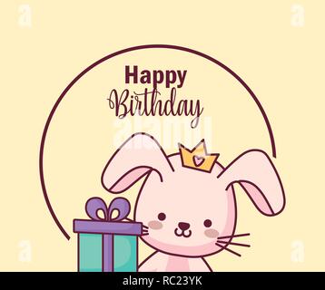 Joyeux Anniversaire Carte Avec Lapin Mignon Image Vectorielle Stock Alamy