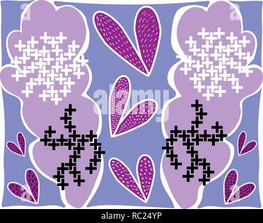 Grandes feuilles fleurs lilas abstrait dans les modèles noir blanc Illustration de Vecteur