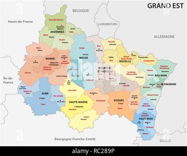 Carte administrative de la nouvelle région grand est Illustration de Vecteur