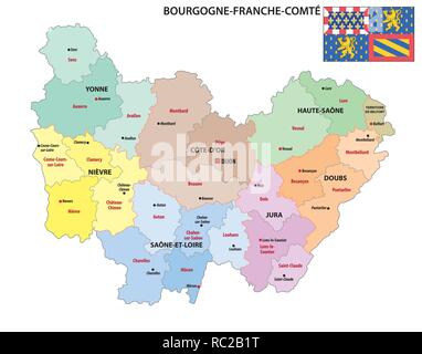 Carte administrative de la nouvelle région Bourgogne-Franche-Comte Illustration de Vecteur