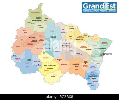 Carte administrative de la nouvelle région grand est avec logo Illustration de Vecteur