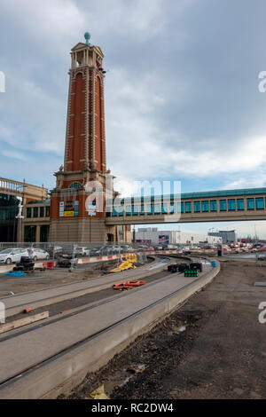 La construction des lignes de métro de Trafford Park près de l'Intu Trafford Centre Banque D'Images