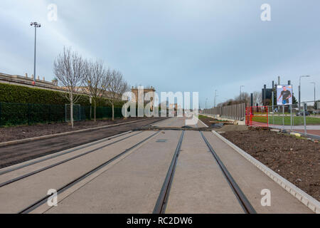 La construction des lignes de métro de Trafford Park près de l'Intu Trafford Centre Banque D'Images