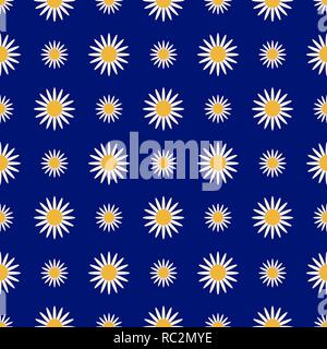 Vector Floral seamless pattern avec marguerites. La texture en style rustique. Camomille sur un fond bleu. Symbole mode concept pour la literie, tissu, text Illustration de Vecteur