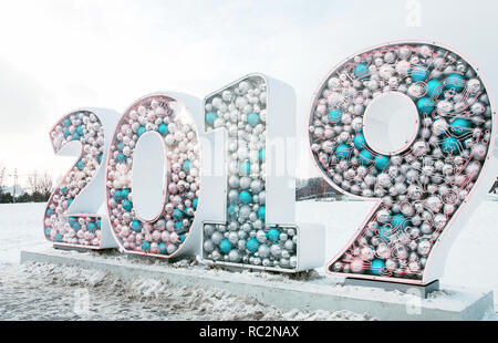 Nombre Nouveau Année 2019. Monument populaire, la couleur d'hiver photo Banque D'Images