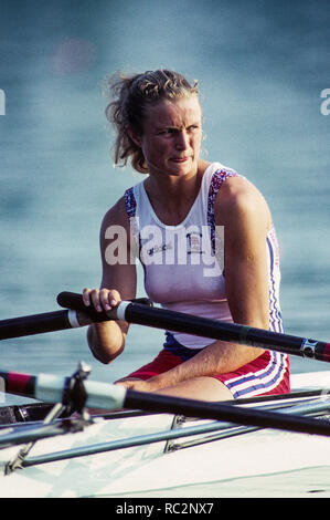 Barcelone, Espagne. GBR W2X. Bow, Annabel EYRES, 1992 Régate d'Aviron Olympique lac Banyoles, Catalogne [crédit obligatoire Peter Spurrier/ Intersport Images] Banque D'Images