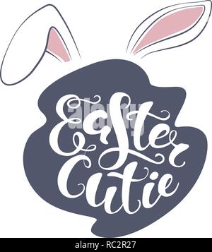 Vector Happy Easter Bunny carte lettrage. devis pour la conception d'affiches, cartes de vœux, bannière, version wall art, t-shirt et autres, eps illustration. Illustration de Vecteur