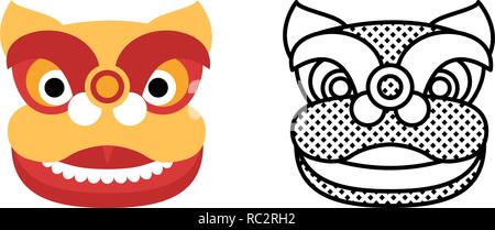 Visage d'un lion danse icon set Illustration de Vecteur