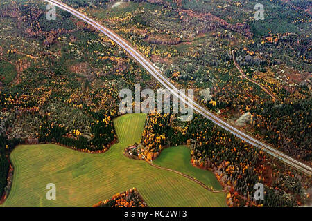 Vue sur forêt d'automne de l'avion près de Stockholm, Suède Banque D'Images