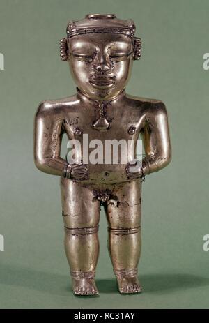 TESORO DE LOS QUIMBAYAS - FIGURA MASCULINE DE ORO - Colombie - 200-1000 DC. Lieu : MUSÉE DE L'AMÉRIQUE - COLECCION. MADRID. L'ESPAGNE. Banque D'Images