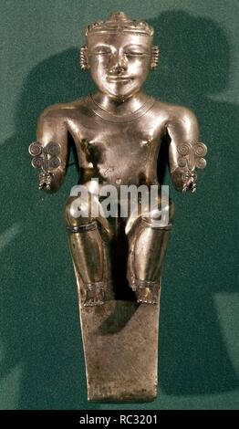 TESORO DE LOS QUIMBAYAS - FIGURA MASCULINE SEDENTE DE ORO - Colombie - 200-1000 DC. Lieu : MUSÉE DE L'AMÉRIQUE - COLECCION. MADRID. L'ESPAGNE. Banque D'Images