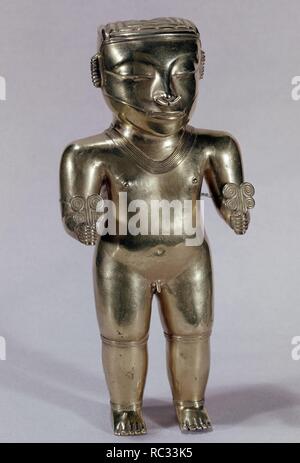 TESORO DE LOS QUIMBAYAS - FIGURA MASCULINE DE ORO - Colombie - 200-1000 DC. Lieu : MUSÉE DE L'AMÉRIQUE - COLECCION. MADRID. L'ESPAGNE. Banque D'Images