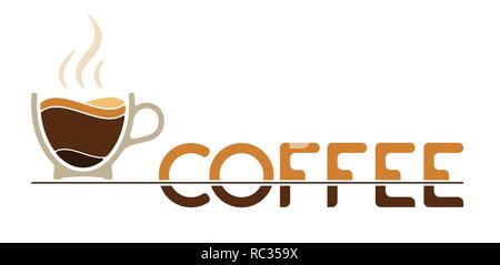 Tasse de café du matin pour se réveiller. Logo ou emblème. Couches de café dans une tasse et de la vapeur sur le dessus Illustration de Vecteur