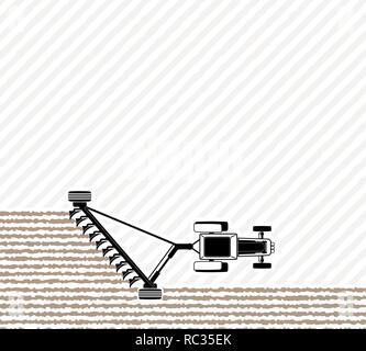 Le tracteur laboure le terrain avant de semer. Le printemps ou l'automne des travaux sur le terrain. Travailler à la ferme. Copier l'espace. Illustration de Vecteur