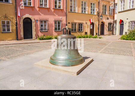 Le 17e siècle (1646) cloche de bronze de Varsovie fixé à la place du canon (Plac Kanonia) dans la vieille ville. Souhaitant la cloche de Varsovie. Banque D'Images