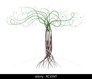 Bois peint bouclés avec un tronc et des branches sans feuilles. Les fruits rouges. Télévision horizontale couronne. Illustration de Vecteur