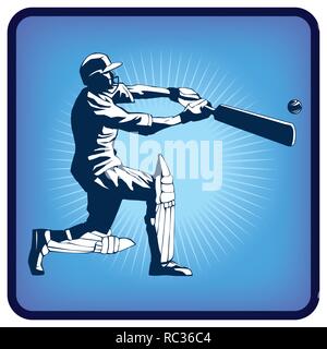L'icône graphique de batteur de cricket player sur fond bleu clair Illustration de Vecteur