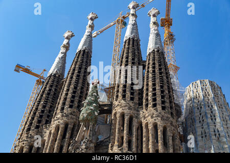 La Sagrada Familia Vue avant, conçu par Antoni Gaudi, l'UNESCO, Barcelone, Catalogne (Catalunya), Espagne Banque D'Images