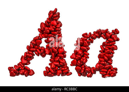 Une lettre cursive de cœurs rouges, majuscules et minuscules. Le rendu 3D isolé sur fond blanc Banque D'Images