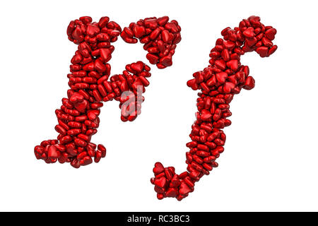 Lettre cursive F de cœurs rouges, majuscules et minuscules. Le rendu 3D isolé sur fond blanc Banque D'Images