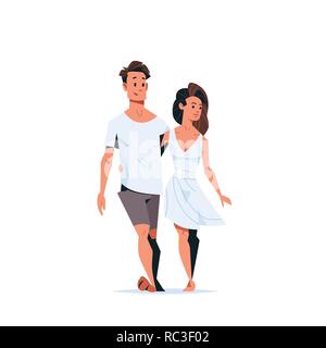 Couple in love happy valentines day concept young man woman walking together personnages isolés sur toute la longueur Illustration de Vecteur