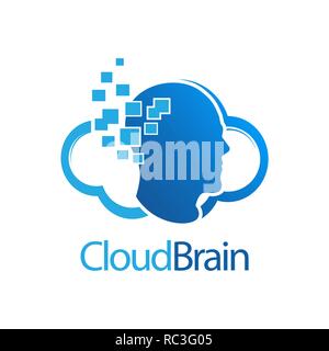 Cerveau humain nuage numérique logo concept design. Modèle de graphique vectoriel de l'élément symbole