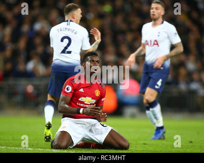 Londres, Royaume-Uni. 13e Janvier 2019. Paul Pogba Manchester United au cours au cours de Premier League anglaise entre Tottenham Hotspur et Manchester United au stade de Wembley, Londres, Angleterre le 13 Jan 2019 Action Sport Crédit photo FA Premier League Ligue de football et les images sont soumis à licence. DataCo Usage éditorial uniquement. Pas de vente d'impression. Aucun usage personnel des ventes. Aucune UTILISATION NON RÉMUNÉRÉ : Crédit photo Action Sport/Alamy Live News Banque D'Images