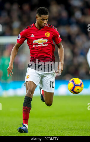 Londres, Royaume-Uni. 13e Janvier 2019. Marcus Rashford de Manchester United au cours de la Premier League match entre Tottenham Hotspur et Manchester United au stade de Wembley, Londres, Angleterre le 13 janvier 2019. Photo par Salvio Calabrese. Usage éditorial uniquement, licence requise pour un usage commercial. Aucune utilisation de pari, de jeux ou d'un seul club/ligue/dvd publications. Credit : UK Sports Photos Ltd/Alamy Live News Banque D'Images