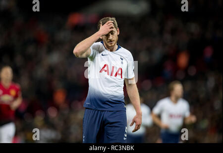 Londres, Royaume-Uni. 13e Janvier 2019. Jan Vertonghen d'éperons montre sa frustration au cours de la Premier League match entre Tottenham Hotspur et Manchester United au stade de Wembley, Londres, Angleterre le 13 janvier 2019. Photo par Andy Rowland. Crédit : Andrew Rowland/Alamy Live News Banque D'Images