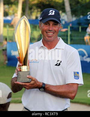 Honolulu, Hawaii, USA. 13 Jan, 2019. Matt Kuchar célèbre sa victoire avec un -22 au Sony Open PGA au Waialae Country Club à Honolulu, HI - Michael Sullivan/CSM Crédit : Cal Sport Media/Alamy Live News Banque D'Images