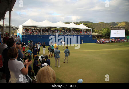 Honolulu, Hawaii, USA. 13 Jan, 2019. Matt Kuchar célèbre sa victoire avec un -22 au Sony Open PGA au Waialae Country Club à Honolulu, HI - Michael Sullivan/CSM Crédit : Cal Sport Media/Alamy Live News Banque D'Images