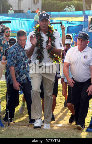 Honolulu, Hawaii, USA. 13 Jan, 2019. Matt Kuchar célèbre sa victoire avec un -22 au Sony Open PGA au Waialae Country Club à Honolulu, HI - Michael Sullivan/CSM Crédit : Cal Sport Media/Alamy Live News Banque D'Images