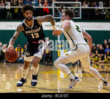 Jan 12 2019 San Francisco, CA U.S.A. 1568 guard Josh Perkins (13) disques durs au panier pendant la NCAA Men's match de basket-ball entre 1568 et les Bulldogs de San Francisco Dons 96-83 gagner au War Memorial Gymnasium San Francisco Californie Thurman James/CSM Banque D'Images