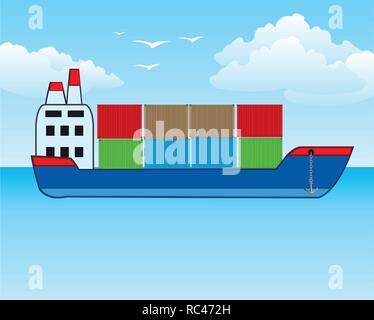 Cargo avec conteneur en mer ouverte.Vector illustration Illustration de Vecteur