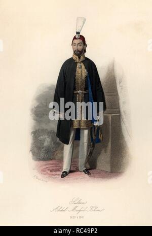 Abdülmecit I (1823-1861), en árabe Abd al-Mayid, del imperio otomano sultán, sucedió a su padre Mahmut II en 1839. La gravure de 1870. Banque D'Images