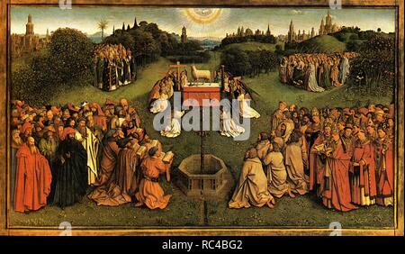 Le retable de Gand. L'Adoration de l'Agneau Mystique (détail). Musée : Cathédrale Saint-Bavon, Gand. Auteur : VAN EYCK, JAN. Banque D'Images