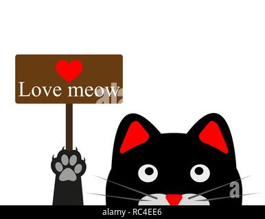 Chat drôle noir avec bord. Vector illustration. Carte postale avec Black Cat Illustration de Vecteur