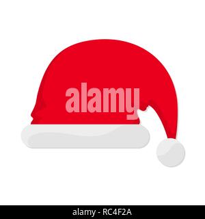 Santa Claus red hat en version plate. Vector illustration. Cartoon Santa hat, isolé sur fond blanc Illustration de Vecteur
