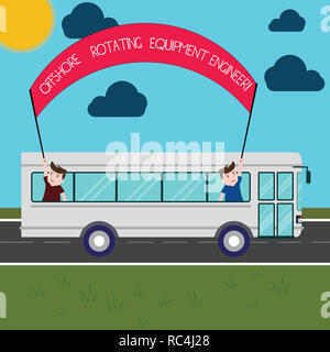 L'écriture de texte Word équipement rotatif Offshore Ingénieur. Concept d'affaires pour l'industrie du pétrole et du gaz à l'intérieur de l'école deux enfants ingénierie Holding Out Bus B Banque D'Images