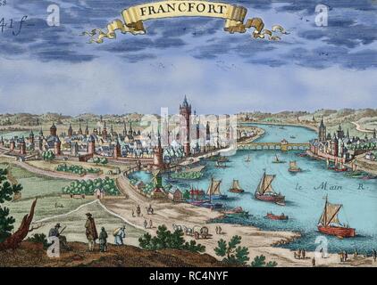 L'Allemagne. Francfort. Panorama. La gravure. 17e siècle. De couleur. Banque D'Images