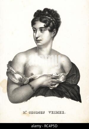 Mlle. Marguerite Georges ou Marguerite-Josephine Veimer, actrice française célèbre pour sa liaison avec Napoléon. Après un tableau de François Gérard. Lithographie de Karl Joseph Brodtmann de Heinrich Rudolf Schinz's Illustrated l'histoire naturelle des hommes et des animaux, 1836. Banque D'Images