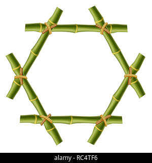 En bois vert hexagonal border frame faite de tiges de bambou réaliste avec de la corde et de l'espace pour copier du texte ou image. clip art, bannière, photo ou modèle fr Banque D'Images