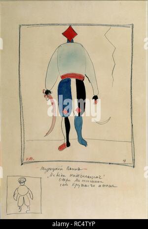 Guerrier turc. La conception de costumes pour l'opéra victoire sur le soleil par A. Kruchenykh. Musée : Musée Russe, Saint-Pétersbourg. Auteur : Kasimir Severinovitch Malevitch,. Banque D'Images