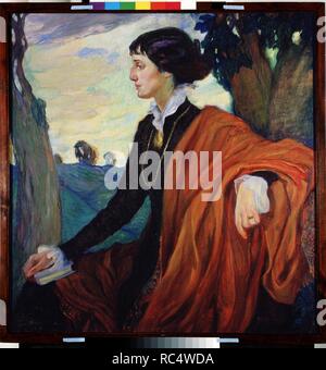 Portrait de la poétesse Anna Akhmatova (1889-1966). Musée : la Galerie nationale Tretiakov (Moscou). Auteur : Della-Vos-Kardovskaya Ludvigovna, Olga. Banque D'Images